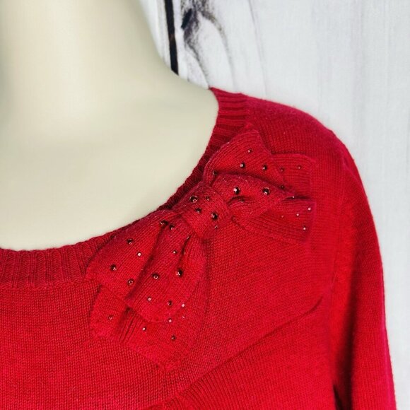 Cherokee Girls Red Sweater Long Sleeve Sz 6/6X Sequin Bow - Picture 3 of 7